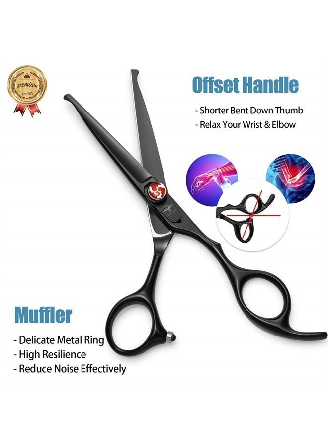 6 Inch Hair Cutting Shears Kids Safety Rounded Tips Hair Scissors Professional Hairdressing Haircut Kit for Salon, Barbers, Children, Baby and Personal Home Usage, Japanese Stainless Steel, Black