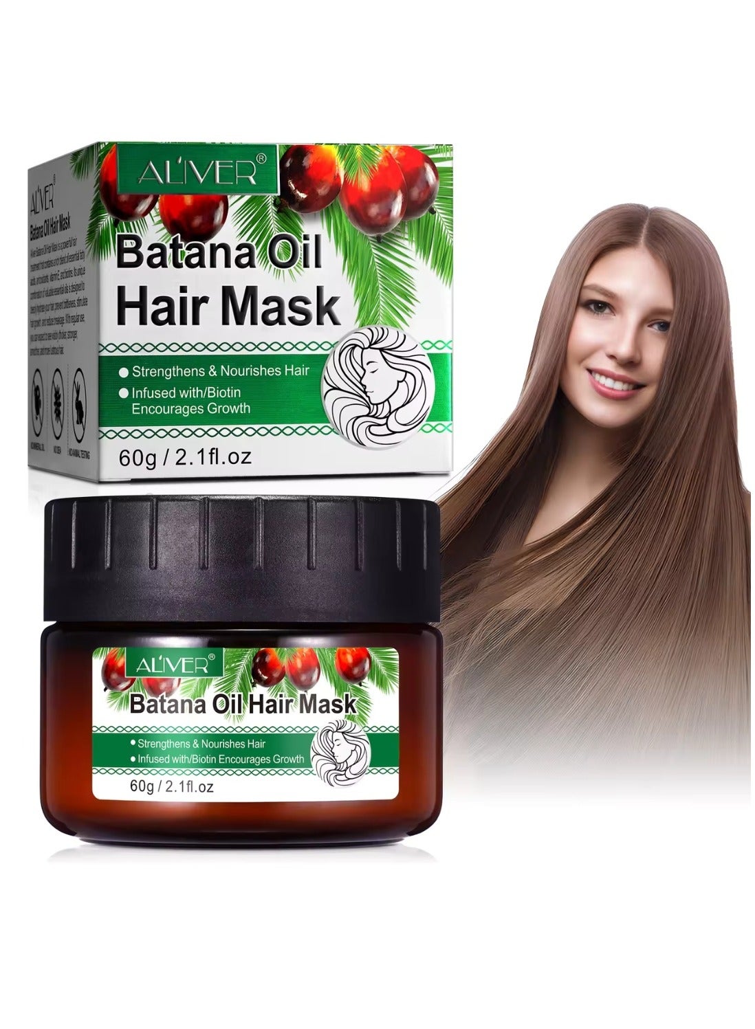 60g Batana Oil Hair Mask Deep Repair Conditioning Batana Oil Strengthens & Nourishes Hair Oil Biotin Deep Treatment Hair Mask to Repair Dry Damaged & Frizzy Hair for All Hair Types