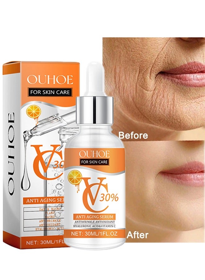 Anti Aging Serum - 30% Vitamin C Serum Retinol and Hyaluronic Acid Serum for Brightening Firming and Hydrating Get Rid of Acne Marks Shrink Essence Fine Facial Lines Fade Brighten Pores Retinol Serum 30ml