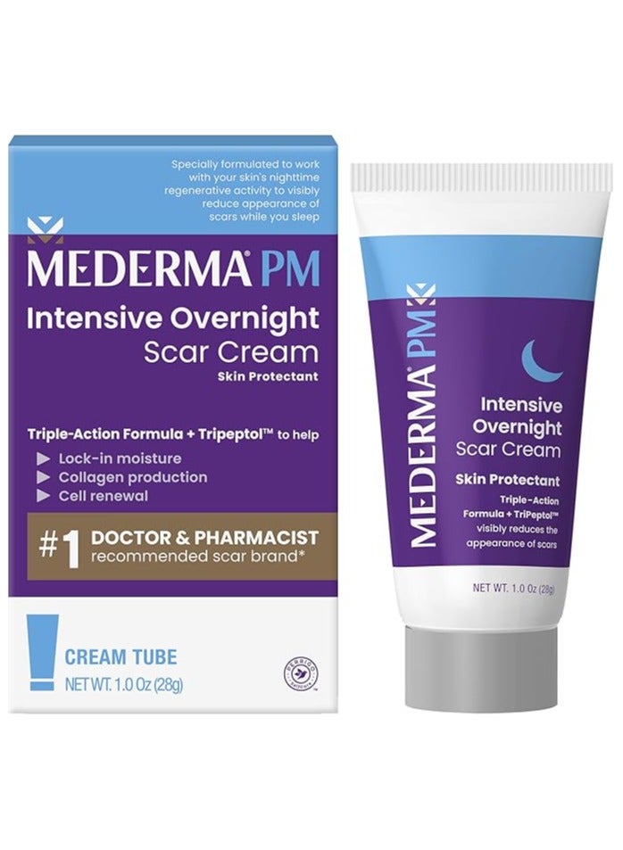 Mederma PM Intensive Overnight Scar Cream Advanced Scar Treatment that Works with Skin's Nighttime Regenerative Activity 1.0 oz 28g, White, 1 Ounce (Pack of 1)