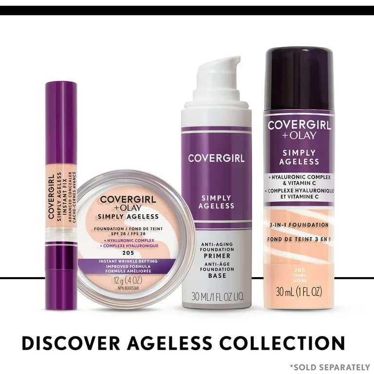 COVERGIRL & Olay Simply Ageless 3-in-1 Liquid Foundation, Matte Finish, Hyaluronic & Vitamin C Formula, 257 Golden Tan, 1 Count