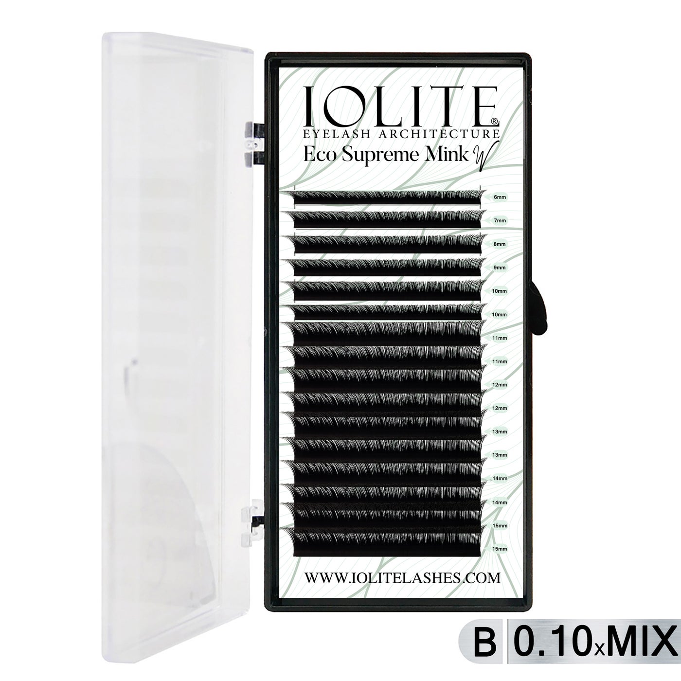 Iolite Eco Supreme Mink W Lashes B Curl – 0.10T Mix & 6mm–15mm | Pre-Fanned Volume Lash Extension Trays for Professional Lash Artists ISMWB10T - Mix1