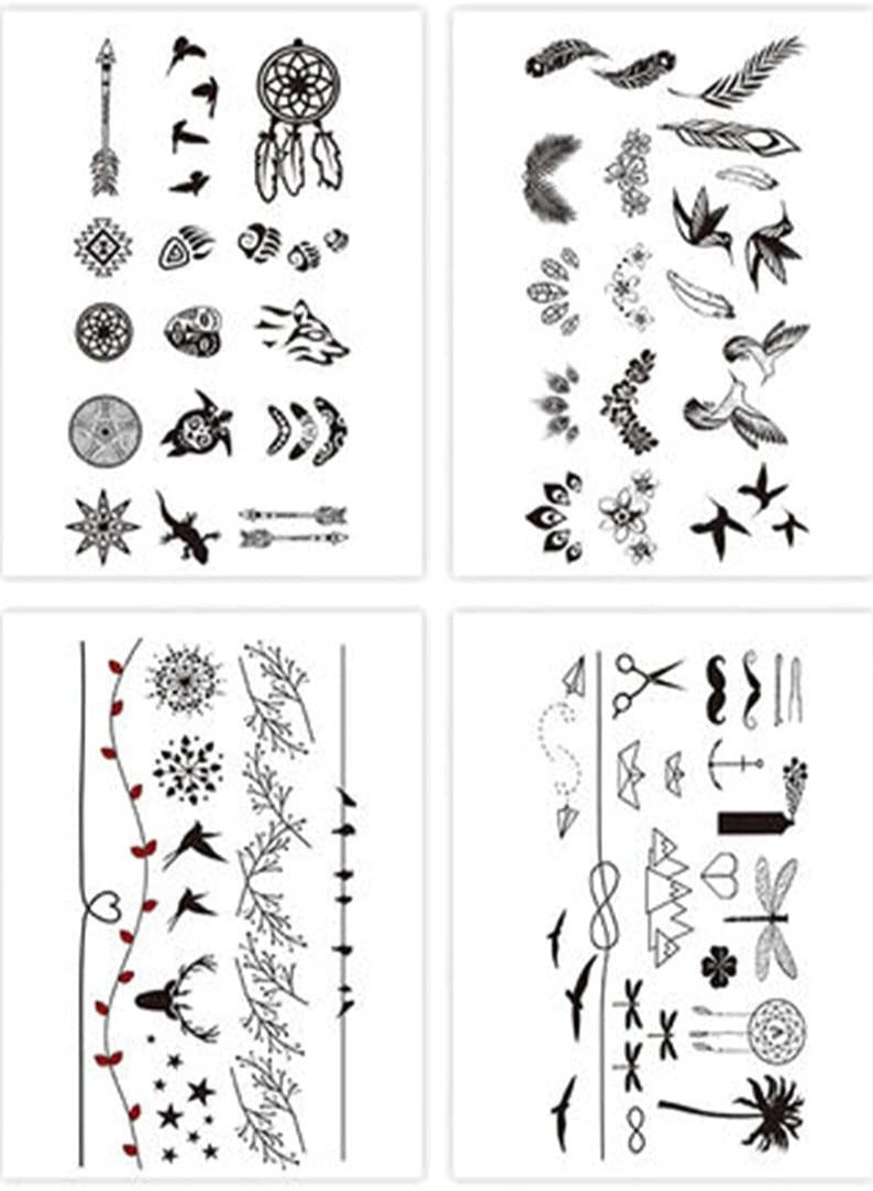 4 Sheets Simple Design Temporary Tattoo Sticker Set，Simple Tattoo Waterproof Fake Tattoo Stickers Unisex Tattoo Stickers Animal
