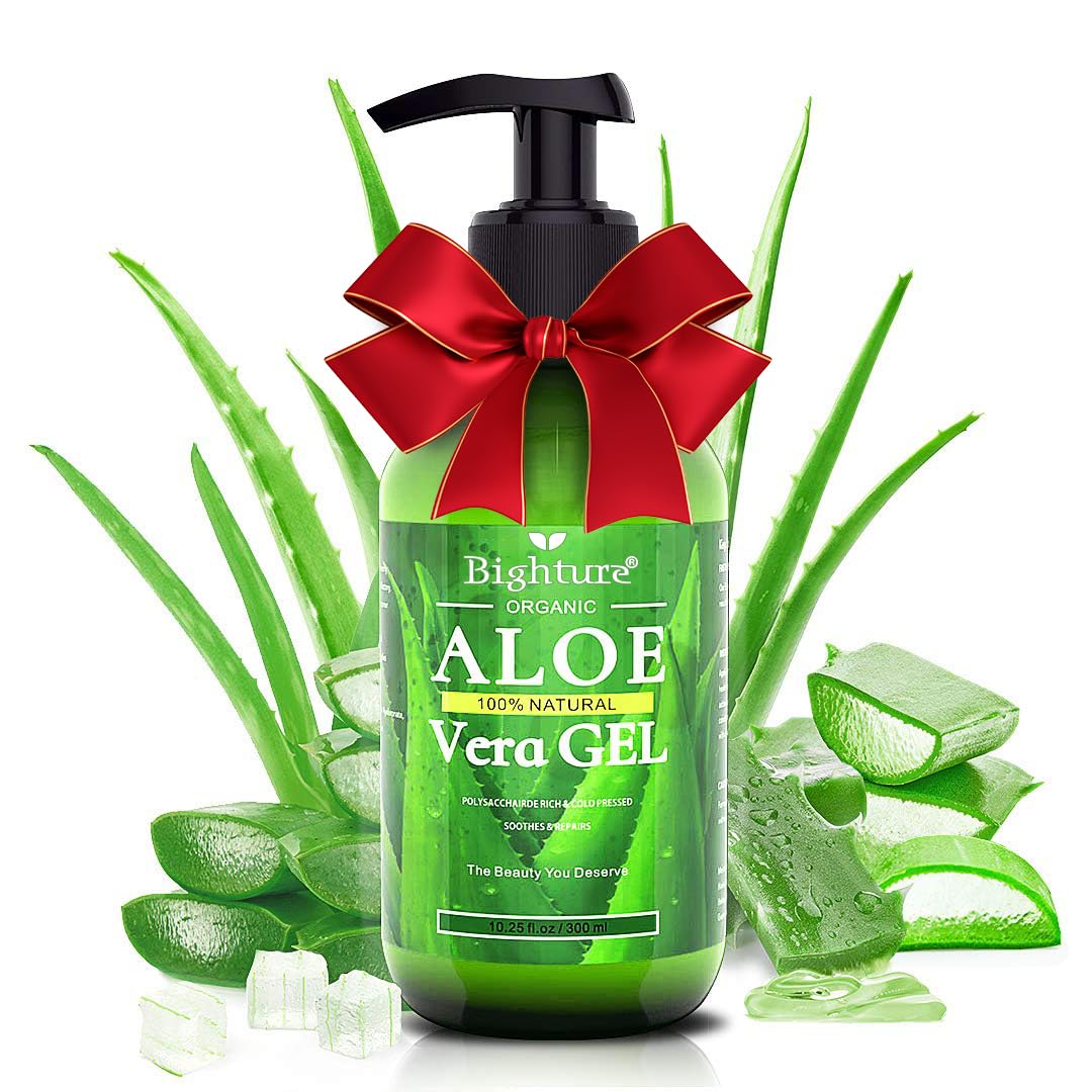 BIGHTURE Aloe Vera Gel, 100% Aloe Vera from Freshly Cut Aloe Leaves, Skin Care for Deeply & Rapidly Soothing, Firming, After Shave, Sunburn Relieve, etc