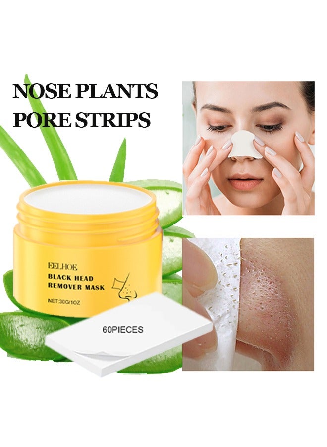 Pore Strips,Deep Cleansing Pore Strips,Nose Plants Blackhead Remover， Blackhead Remover Peel off Mask from Face & Nose，30G*1+STRIPS*60