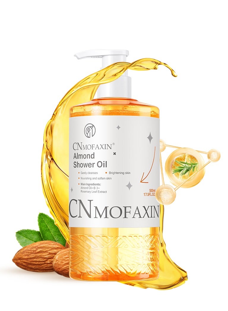 Almond Shower Oil Body Wash – Shower Gel For Smooth & Glowing Skin, Nourishing & Softening Body Cleanser with Almond Oil, Vitamin B3, Rosemary Extract – Gently Cleanses, Brightens & Hydrates Skin (500ml)
