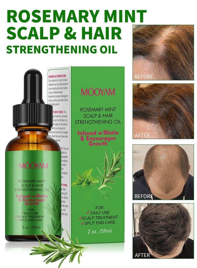 Rosemary Mint Scalp & Hair Strenghtening Oil 59ml Pure Rosemary Oil for Hair Growth & Skin Care Nourishment Scalp Stimulates Hair Growth Rid of Itchy and Dry Scalp Refreshing Aromatherapy Oil for Men Women
