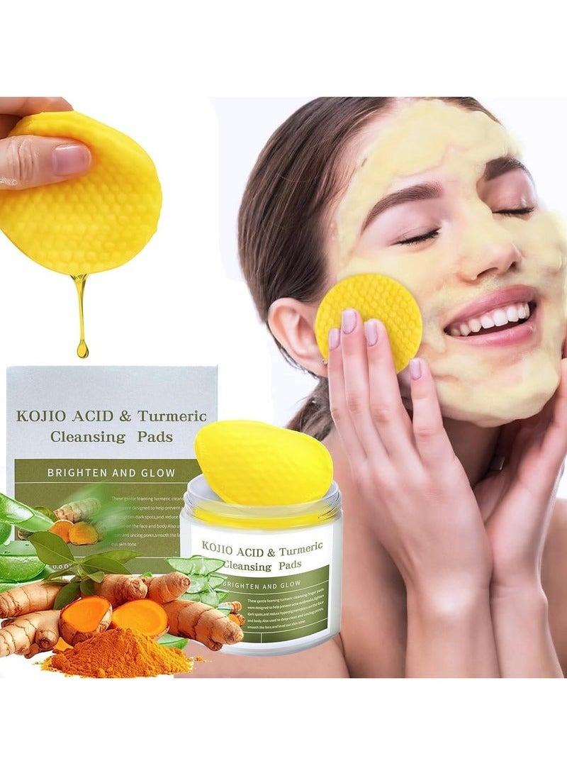 50 Pcs Turmeric Kojic Acid Cleansing Pads for Dark Spots, VC and Aloe Barbadensis Leaf Extract Helps Deep Nourishing Skin, Balance Skin Water, Remove Exfoliation and Dirt From the Skin
