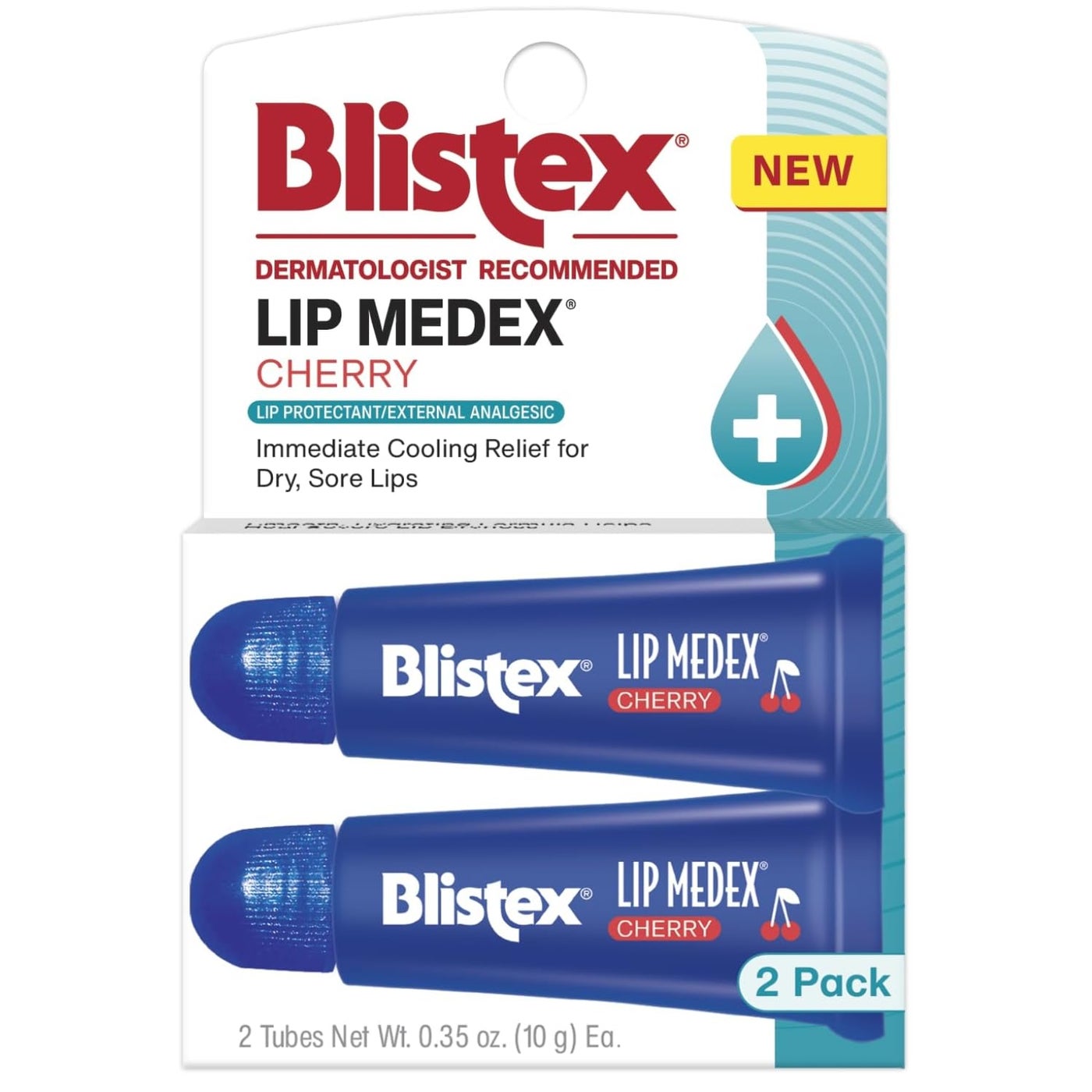 Blistex Lip Medex Cherry 2 Count, 0.35 oz Advanced Hydration, Medicated Relief with Cooling, Soothes & Protects, Restores Healthy Moisture to Lips, Stocking Stuffer for Holiday, Christmas