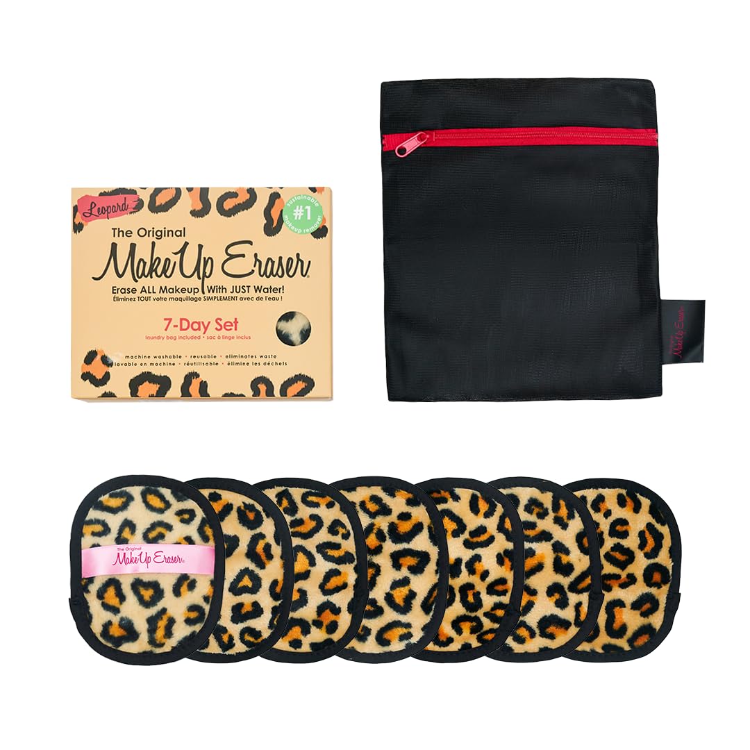 MakeUp Eraser, 7-Day Set, Erase All Makeup With Just Water, Including Waterproof Mascara, Eyeliner, Foundation, Lipstick, Sunscreen, and More Leopard, 7ct