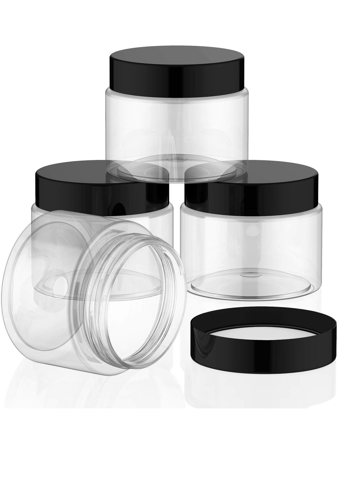 Cosmetic Jars, 4 Pcs 3.4 oz Plastic Jars, Round Leak Proof Clear Container with Lid, Wide-Mouth Refillable Small Storage Containers for Slime, Cosmetic, Lotion, Candy, Craft