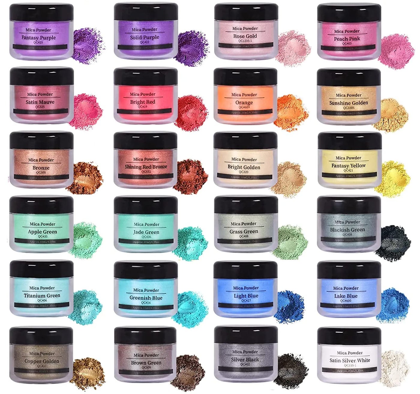 Mica Powder 24 Color 10g Each Pack, Pigment Powder Set for Painting, Nail Polish, Fine Arts, Lip Gloss, Makeup, Bath Bomb, Handmade Soap Making and Epoxy Resin