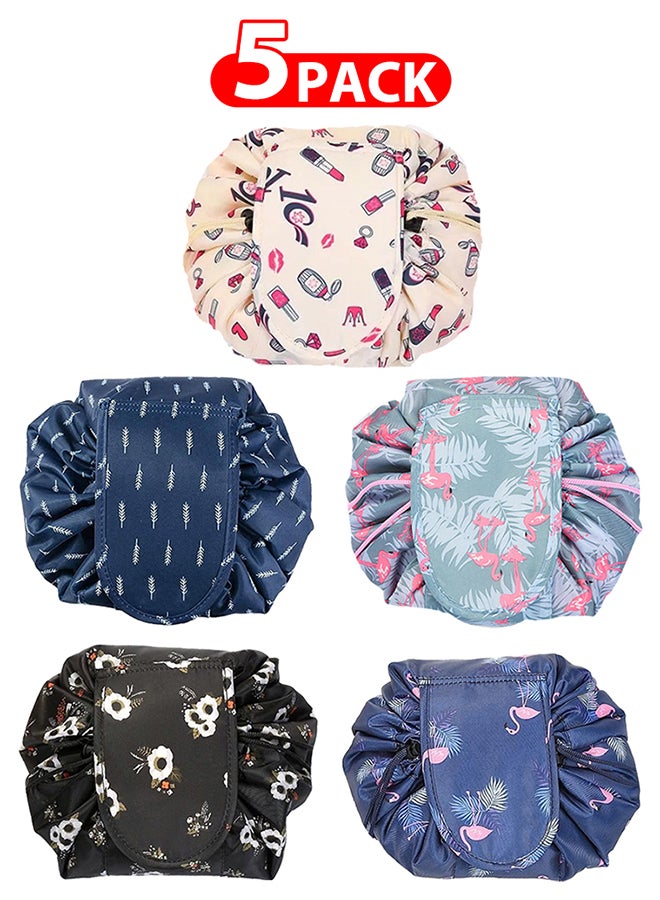 5 Pack Drawstring Lazy Cosmetic Travel Bag Women Makeup Bag for Travel and Household to Storing Cosmetics