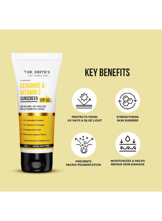 Ceramide And Vitamin C Sunscreen SPF 50+ PA+++|One-step Routine For Healthy And Bright Skin|Non-Sticky|No White Cast INon-Greasy, Quick-Absorbing|For Women And Men|UVA UVB Sun Protection|30g - image 3