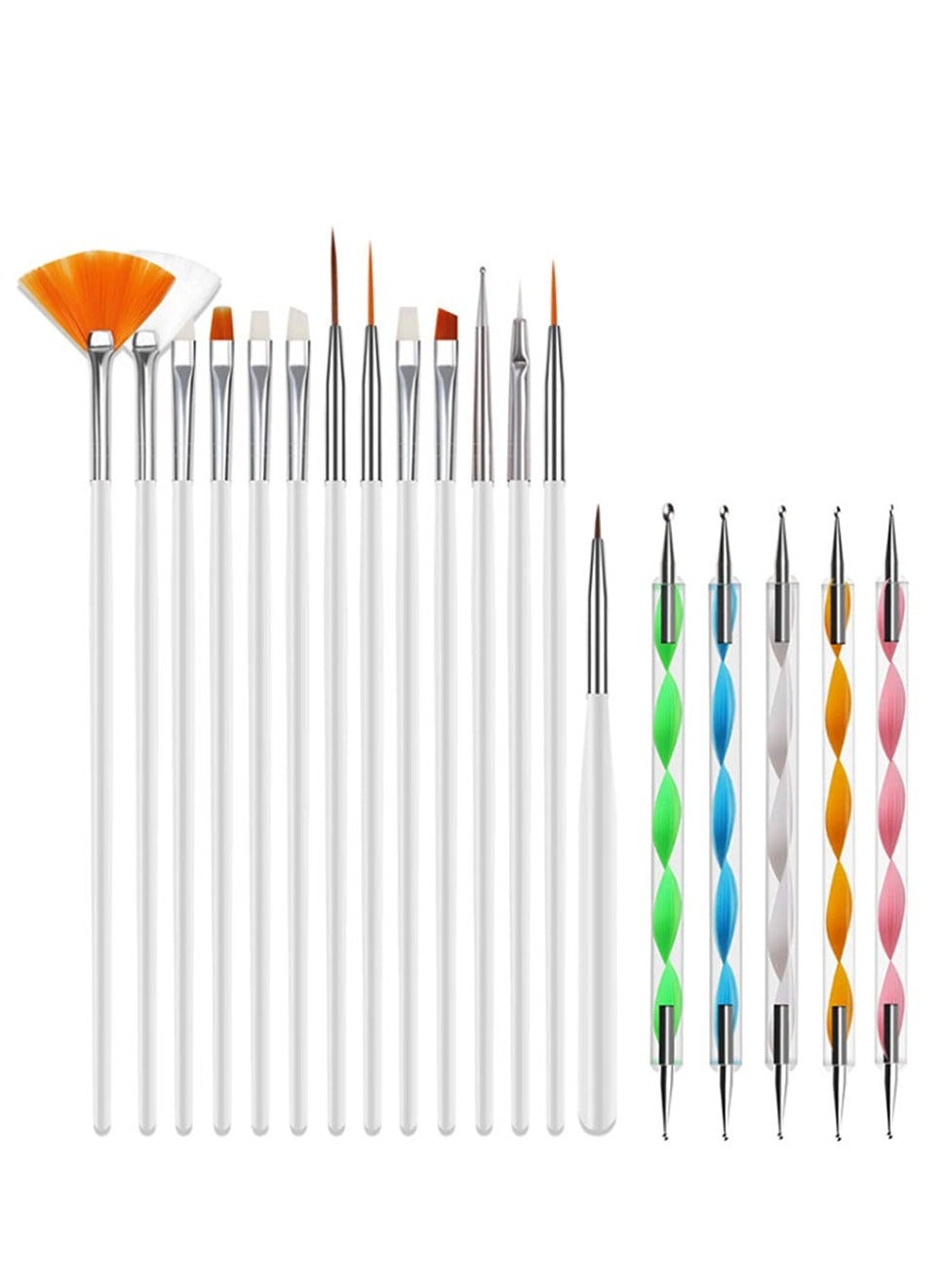 20pcs Nail Art Design Tools,15pc Nail Brushes Set for Drawing Gel Polish and 5pc Nail Dotting Pens for Rock Painting, Professional Starter Kit