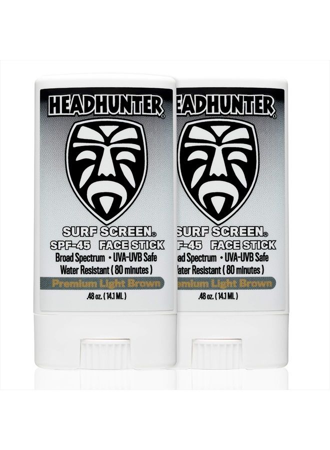 Sunscreen Face Stick SPF 45, Waterproof Surf Sunblock for Waterman, Water-Resistant Facial Sunscreen for Ultra-Sport Protection and Solar Defense (80 min), Tinted Light Brown (2 pack)