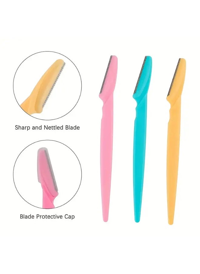 12Pcs Stainless Steel Eyebrow Razors with Safety Mesh – Long Handle Facial Shaver Set for Women, Anti-Scratch Beauty Tool
