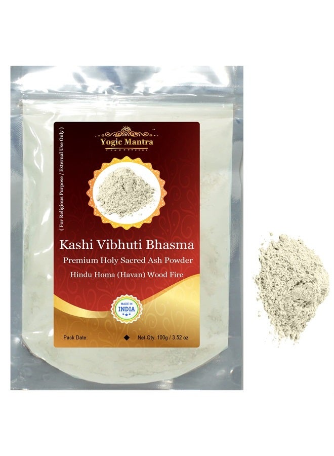 Kashi Vibhuti Powder Holy Ash Powder (100 g / 3.52 oz Sacred Ash Resealable Pouch Pack) Energized Vibhuti Bhasma for Hindu Holy Pooja Vidhi, Puja Items Samagri & Vibhooti Tripundra Tikka