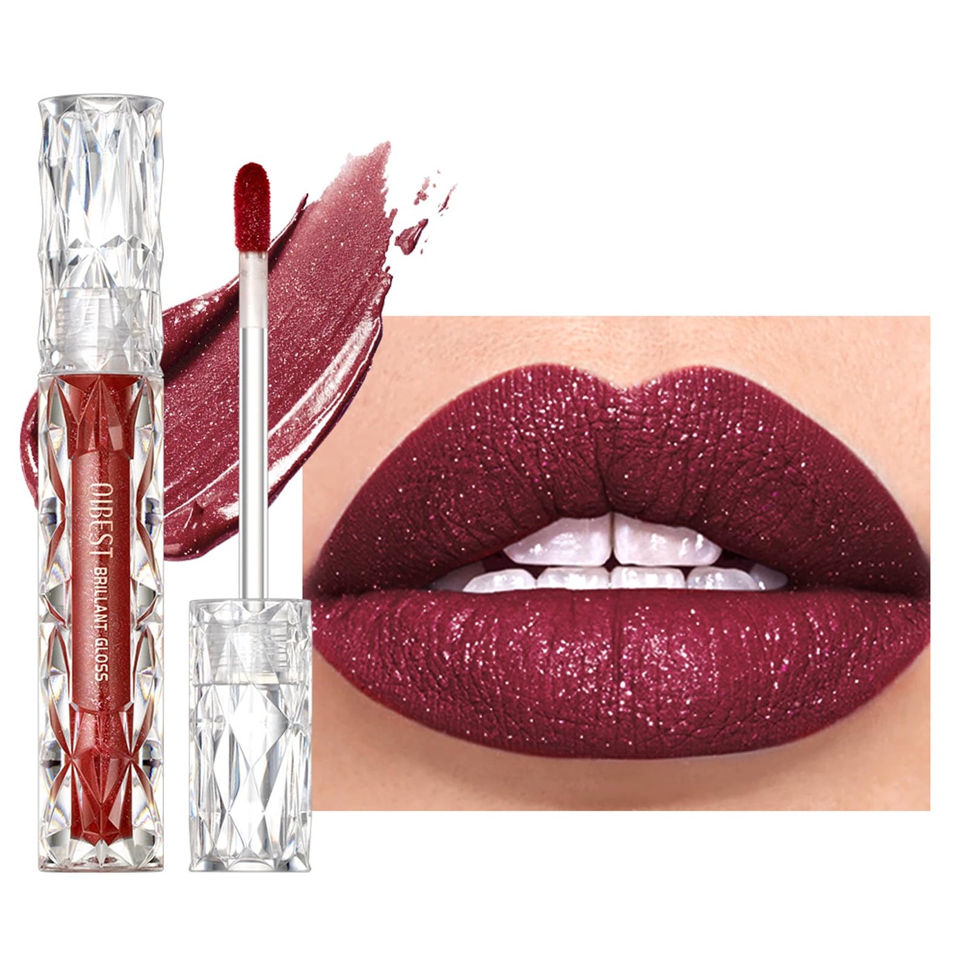 Easilydays Diamond Matte Nude Lip Gloss, Glitter Metallic Liquid Lipstick Glitter Shimmer Lip Glaze, Shimmery Finish, High Pigment Long Lasting Lip Gloss Tint Christmas Party Makeup (#05)