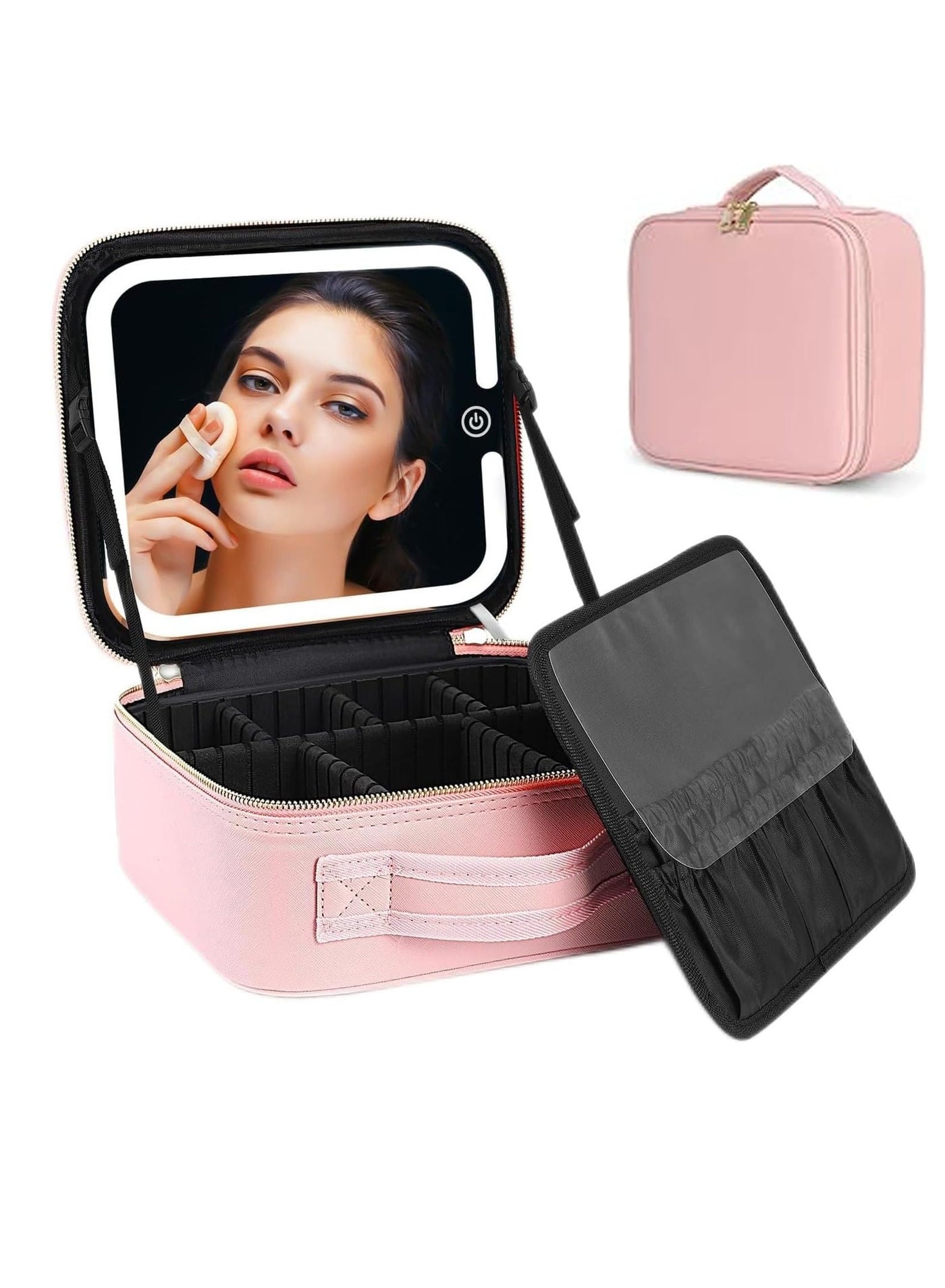 Makeup Bag with LED Lighted Mirror Adjustable Brightness Mirror Makeup Bag with Dividers Suitable for your travel makeup bag Toiletries Storage and Makeup Daily Medium