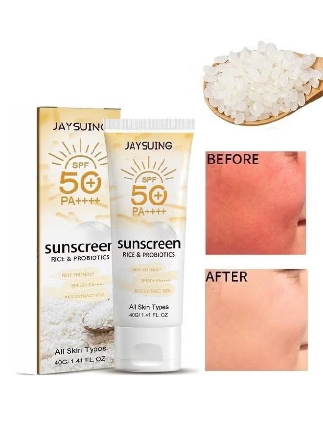 Rice & Probiotics Sunscreen SPF 50+ pa++++,Moisturizing Sunscreen Protect skin, Prevent UV Damage,Rice Probiotics Nourish & Whitening Skin 40g
