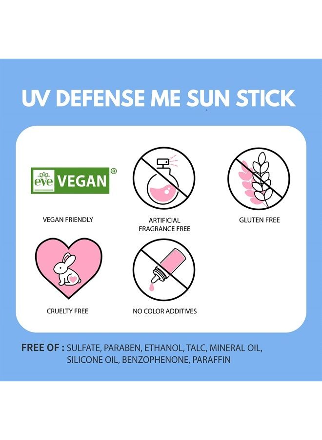 MAKEPREM UVA UVB Defense Me Calming Sun Stick Sunblock SPF 50+ PA++++ 0.7 Oz VEGAN Sensitive Oily Acne-Prone Skin Reef-Safe Mineral Sunscreen Non-Nano No Chemical UV Protection Non-Greasy Sticky Kids