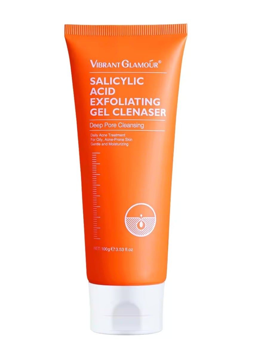 100g Salicylic Acid Exfoliating Gel Cleanser Deep Pore Cleaning Daily Acne Treatment for Oily Acne Prone Skin Gentle Hydrating Moisturizing Face Exfoliating Gel Cleanser