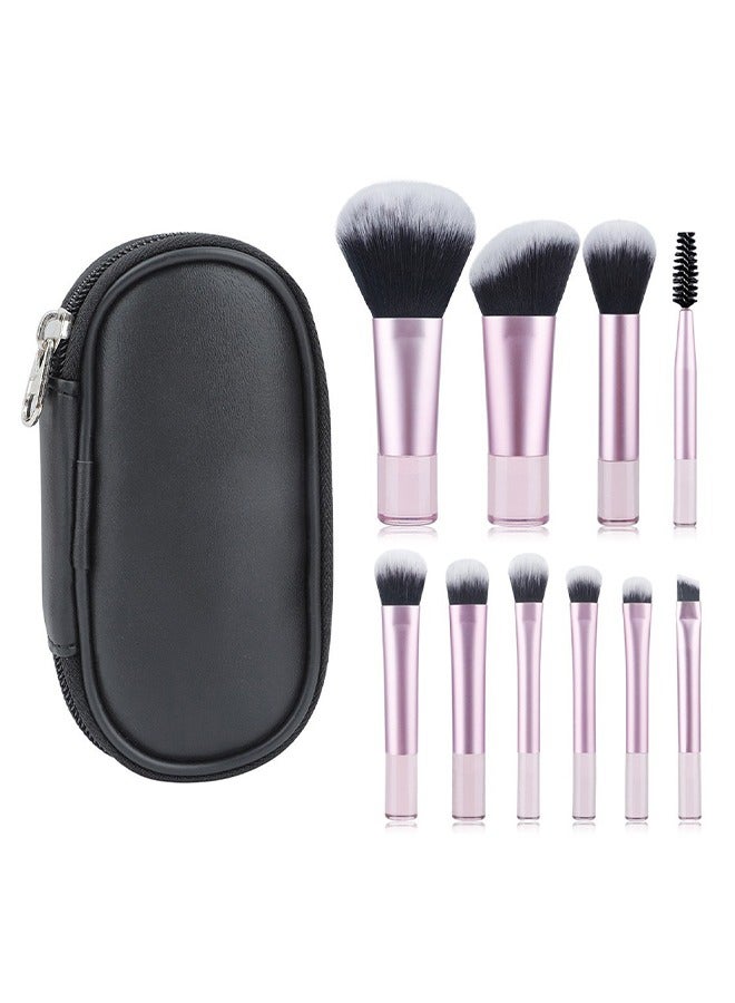 Portable On The Go Makeup Brush Set, Easy-Grip Full Function Mini Cosmetic Brush Set with Brush Bag 10 brushes