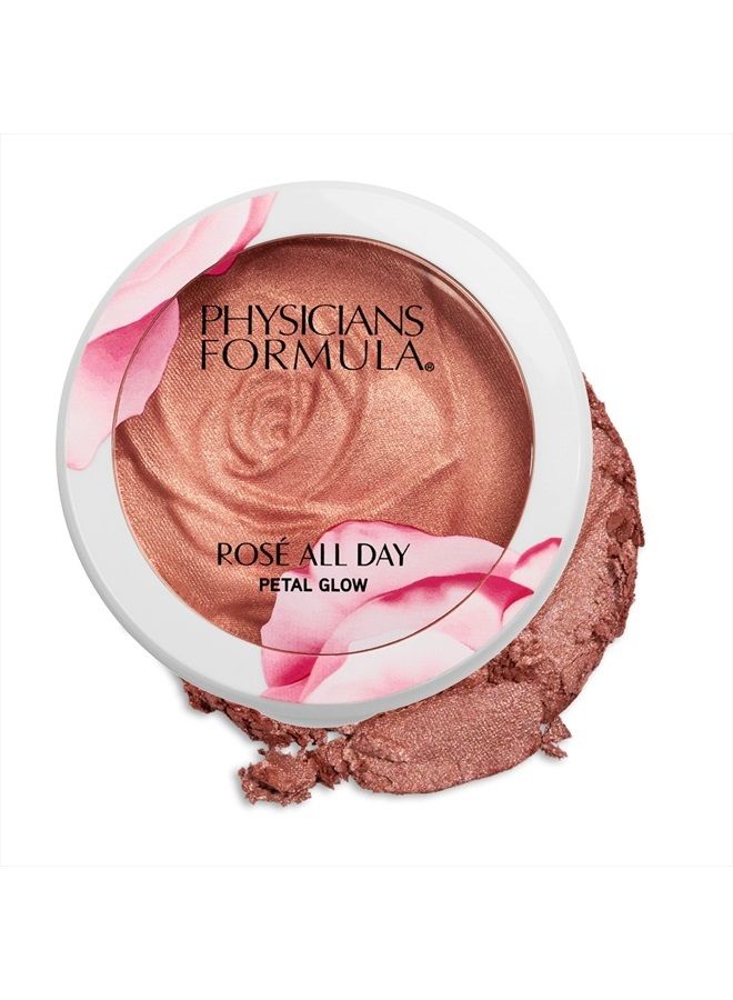 Rosé All Day Highlighter Blush Face Powder, Blush Petal Glow, Shimmering Rose, Dermatologist Tested, Clinicially Tested