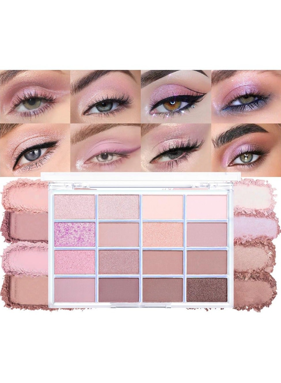 16Colors Light Purple Pink Brown Basics Matte Eyeshadow Palette,Eye Shadow Travel Makeup Palette all in one Long Lasting Waterproof Ultra-Blendable,Great for Travel Gift Kit