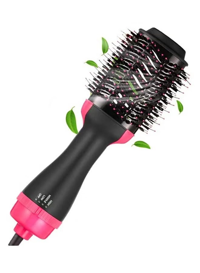 3-in-1 Electric Hot Air Brush – Hair Dryer, Straightener & Curler Volumizing Styler with Ionic Technology | Multi-Functional Hair Styling Brush for Smooth & Shiny Hair | Anti-Frizz Blow Dryer Comb for All Hair Types – Black/Pink 34x7.5x5.5 cm