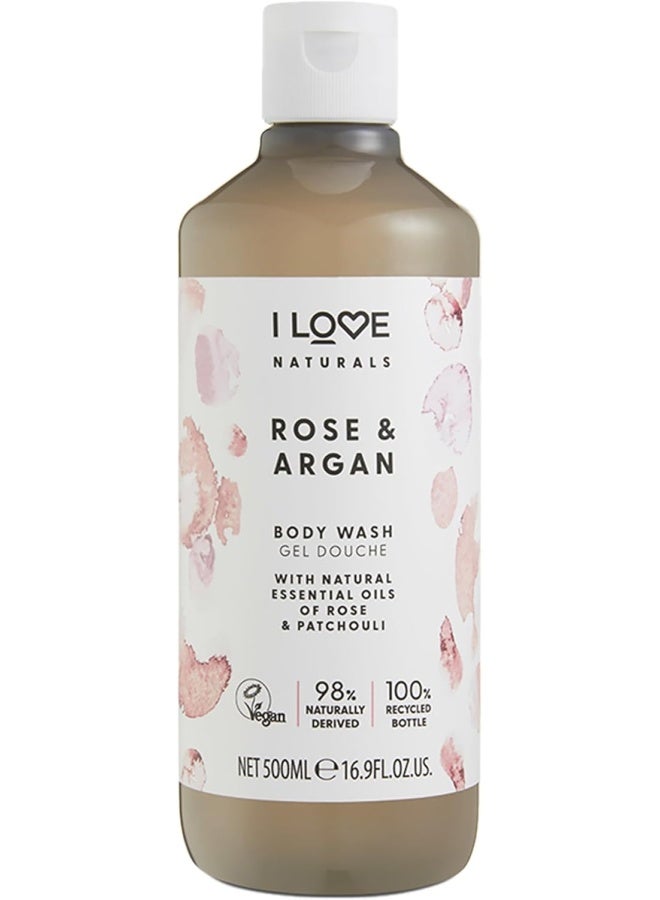 I Love Naturals Rose & Argan Body Wash | 500ml | Hydrating Plant-Based Cleanser | Vegan, Sulfate-Free & Luxurious Lather