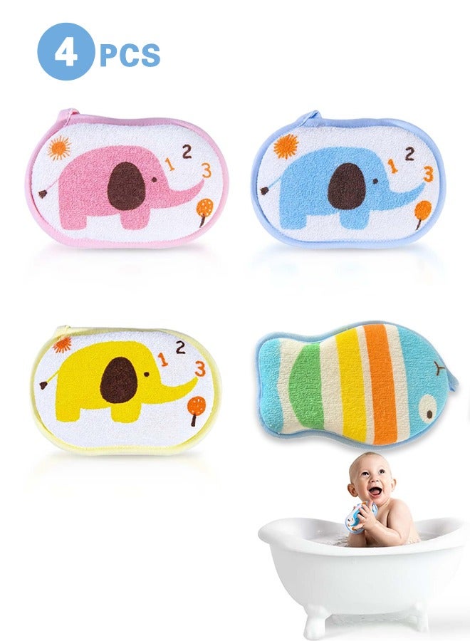 Baby Bath Sponge Soft Foam Scrubber Natural Sponge for Bathing, Shower Scrubber Body Sponge for Kids/Babies/Men/Women, Set of 4