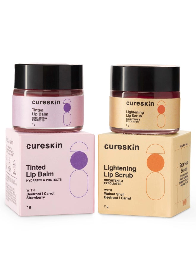 Cureskin Lip Scrub Combo | For Unisex Combo | Tinted Lip Balm for Dark Lips to Lighten | Lip Scrub for Dark Lips to Lighten Pink, 2 Count