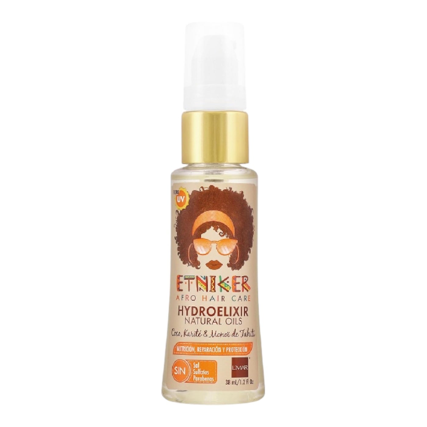 L'MAR Etniker Hydroelixir Natural Oils Nutrition, Repair and Protection Salt Free, Sulfates and Parabens | LMAR Etniker Hydroelixir Aceite Natural Nutricion, Reparacion y Poteccion Sin Sal 1.2Oz-38ml