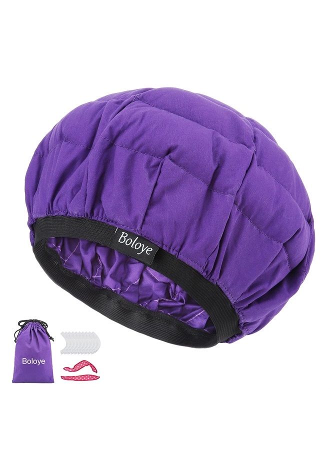Flaxseed Deep Conditioning Heat Cap - Boloye Cordless 100% Safe Microwave Hot Cap for Natural Curly Textured Hair Care, Drying, Styling, Curling, Universal size (10 PCS One-time shower cap) (Purple)