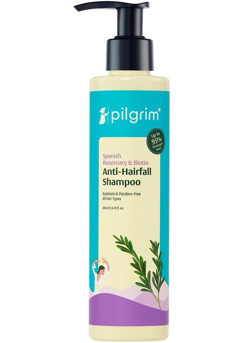 Pilgrim Spanish Rosemary and Biotin Anti Hairfall Shampoo for Reducing Hair Loss and Breakage Upto 95% stronger hairs Suitable for all hair types For Men and Women 200ml