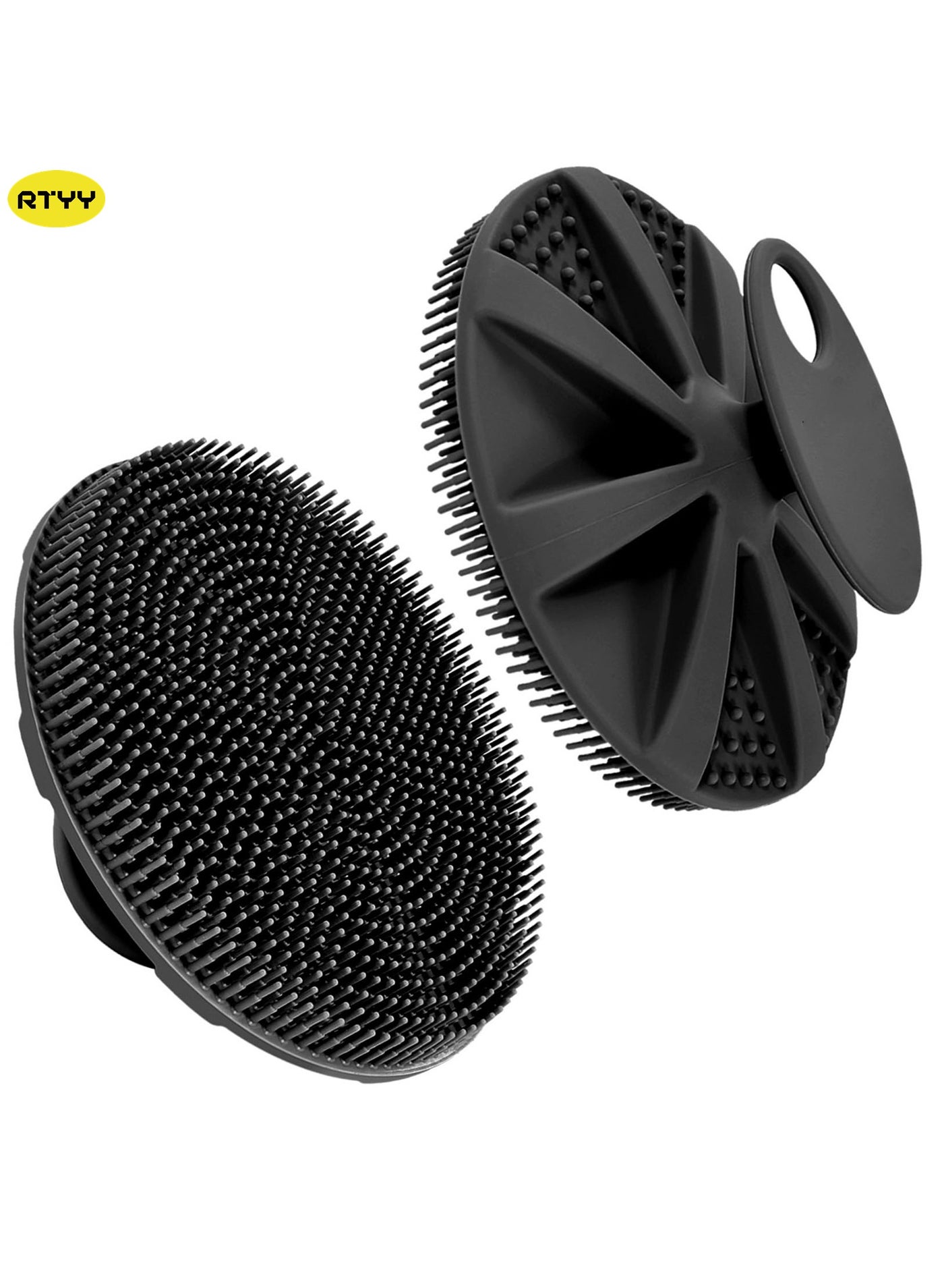 Food-Grade Soft Silicone Body Scrubber Shower Brush Handheld Cleansing Skin Brush, Gentle Exfoliating and Lather Well (1PCS Black)