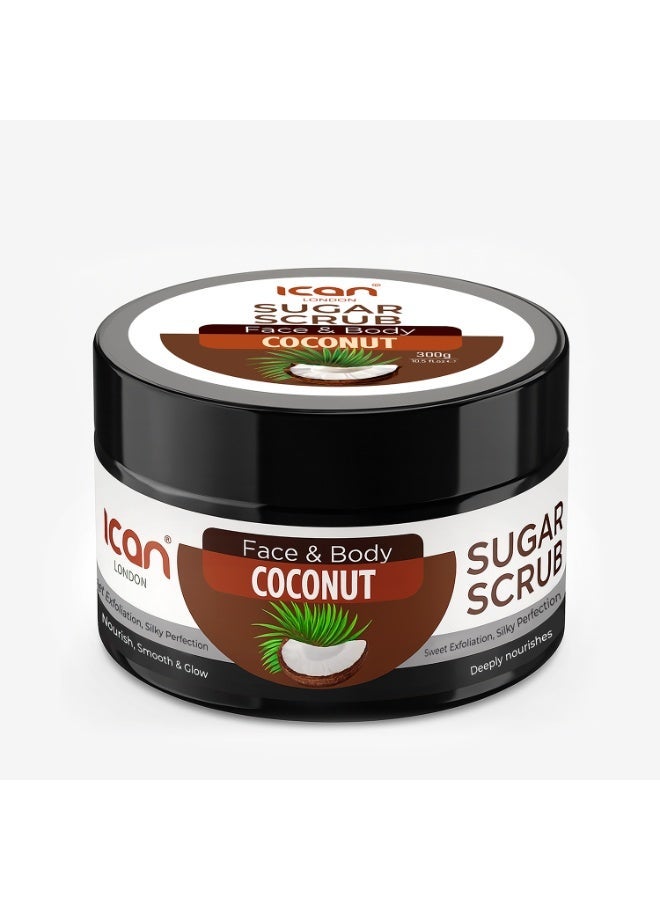 ICAN London Coconut Sugar Scrub 300g | Face & Body Exfoliating Scrub for Brightening, Smooth & Radiant Skin
