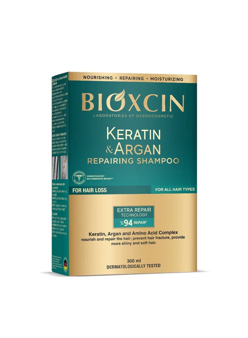 Keratin & Argan Shampoo (300 ml) – Repairing Hair Care for Dry, Damaged & Frizzy Hair, with Keratin & Argan Oil, Sulfate-Free, Dermatologically Tested
