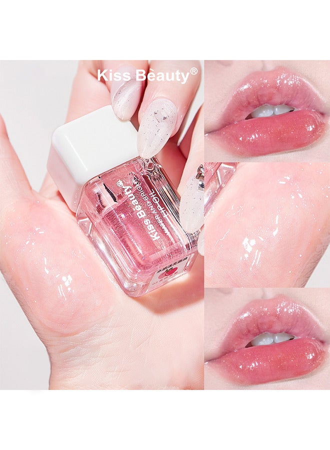 Fruit Pearlescent Plumping Lip Oil, Lip CarePearl & Shimmer Mini Lip Gloss, Lip Care Hydrating Lip Gloss Tinted Lip Balm, Long Lasting & Nourishing Lip Glow Oil, Non-sticky Fresh Texture (Peach)