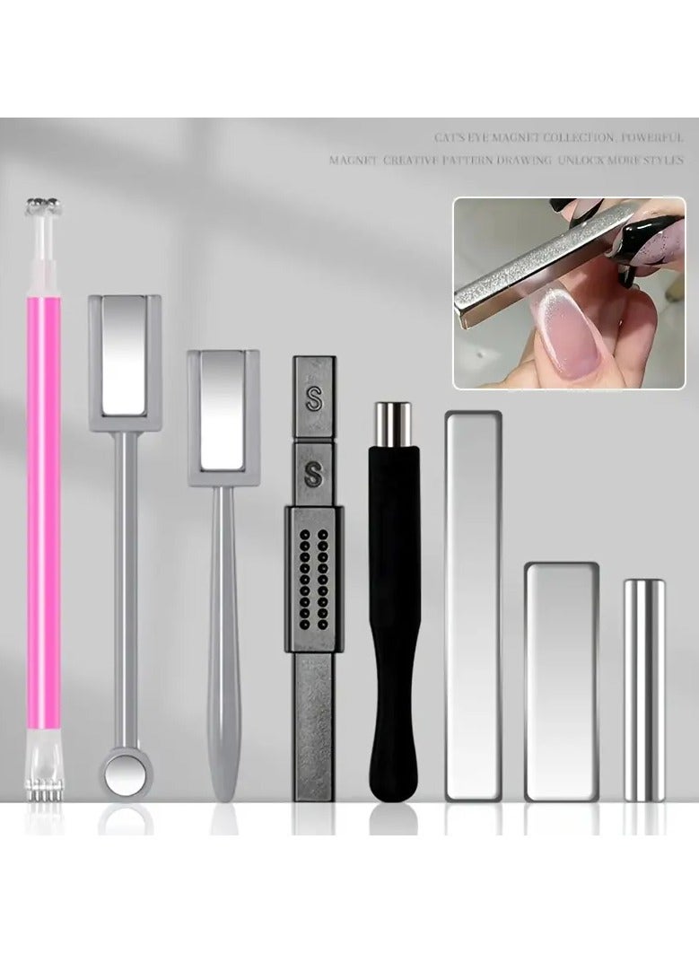 8pcs Nail Art Magnet Nail Polish Cat Eye Glue Magnet Cylindrical Magnet Rod Strong Magnet Pattern Push Magnet