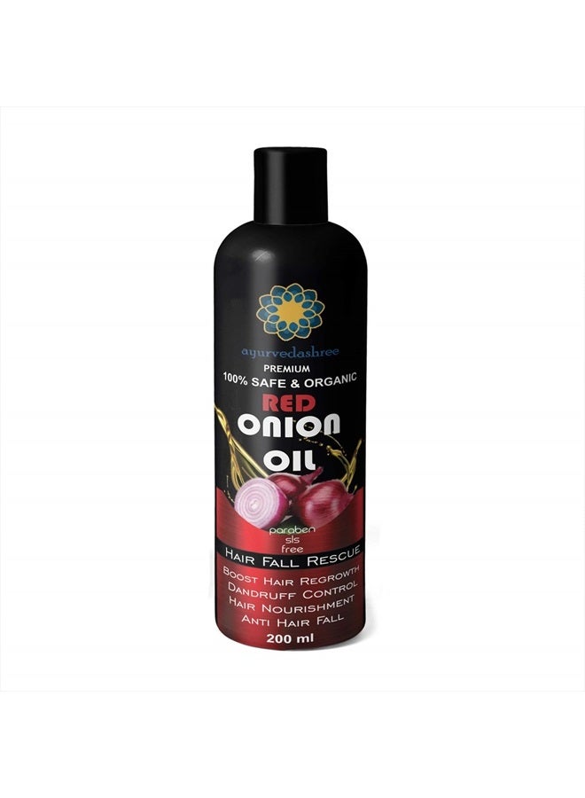 Red Onion Hair Oil For Hair Oil with Black Seed Onion Oil, Pure Argan Oil, Sandalwood Oil, Rose Oil - Organic- Hair Treatment Oil- 200 Ml 6.7 fl oz