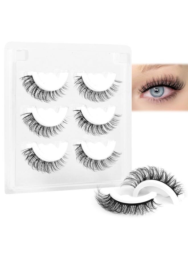 Self Adhesive Eyelashes, No Glue Needed False Eyelashes Natural Look, 15mm Wispy Self Adhesive Press on Lashes, No Glue Self Sticking Strip Lashes (3 Pairs)