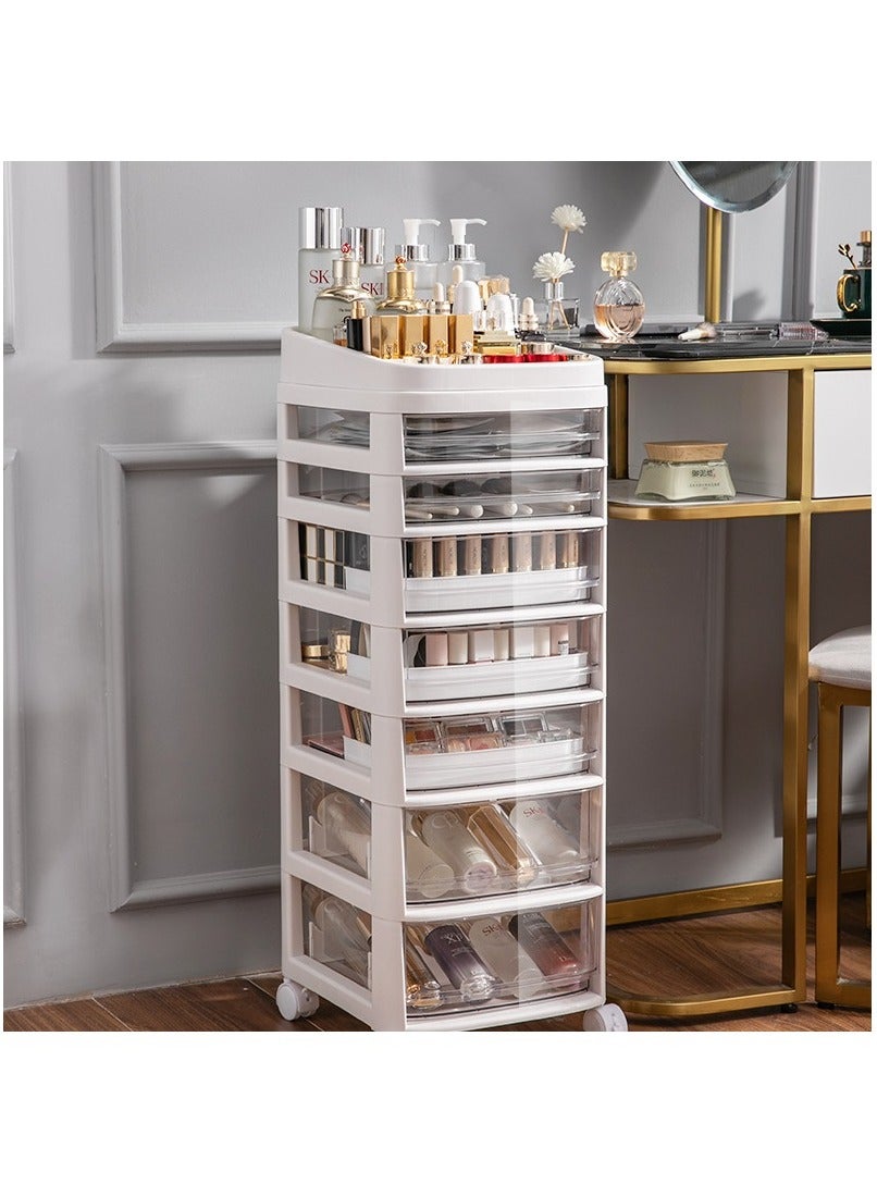 7-Drawer Stacking Cosmetic Organizer Cart Acrylic Cosmetic Box Skin Care Mask Box Lipstick Storage Cabinet Removable for Room Office Kitchen Bathroom White