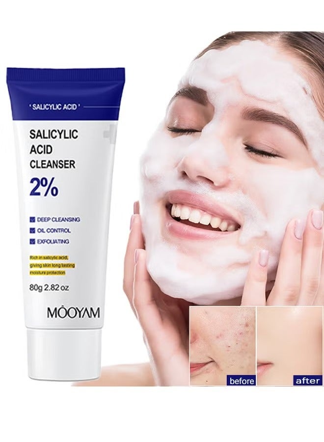 Salicylic Acid Cleanser - with 2% Salicylic Acid，Ceramide and Niacinamide | Gentle Foaming Face Wash for Sensitive, Acne Prone Skin | Deep Pore Cleaning | Unisex - 80g/2.82oz