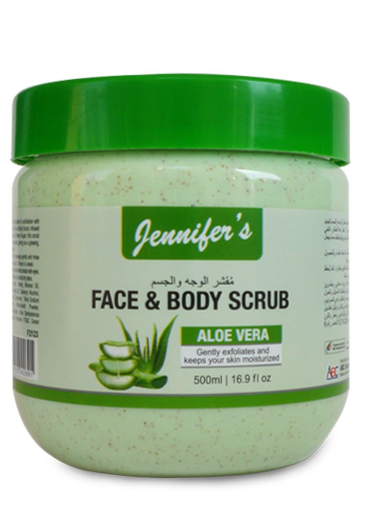 Jennifer's Face and Body Scrub Aloe Vera 500ml -Hydrating Exfoliating Skincare with Natural Aloe Vera Extracts