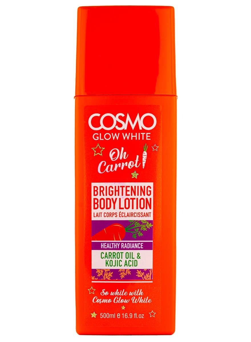 Cosmo Glow White Brightening Body Lotion 500ml, Carrot Oil & Kojic Acid, Healthy Radiance, Improves Skin Texture, Reduces the Visible Signs of Aging, For Unisex