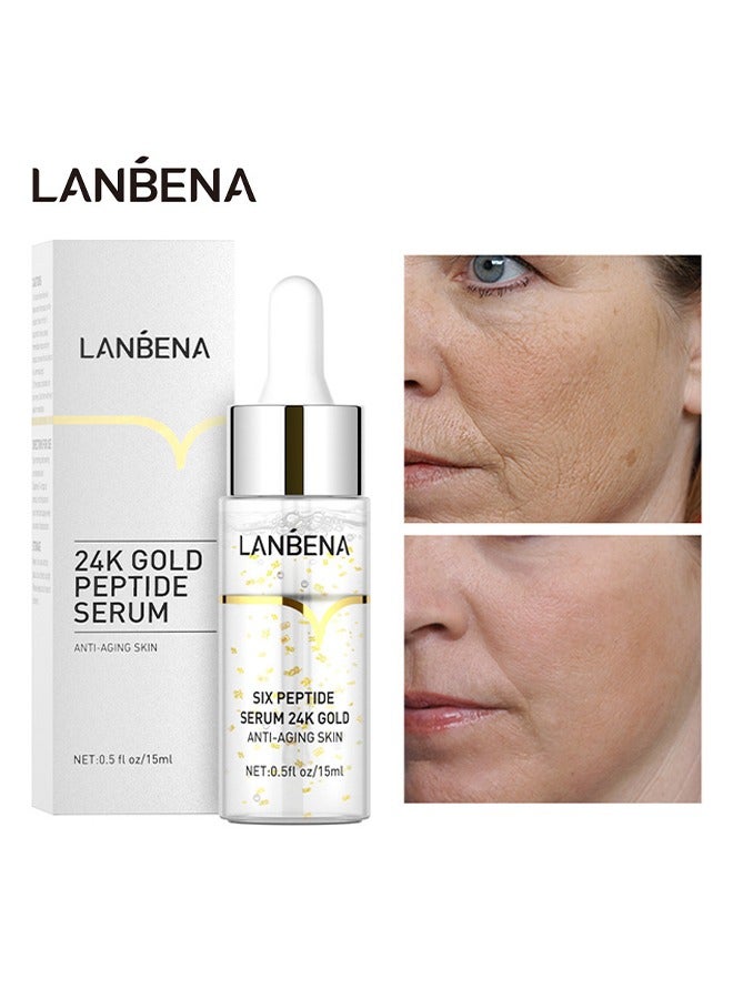 24K Gold Peptide Serum，Easilydays Face Peptides Serum Oil For Skin Lift Firming Care+Eliminate Fine Lines+Moisturizing 15ml