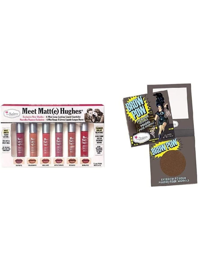 SET OF MINI LONG LASTING LIQUID MATTE LIPSTICK 2 BROWN EYEBROW POWDER BUNDLE